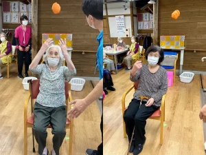 後ろ向きお手玉投げ