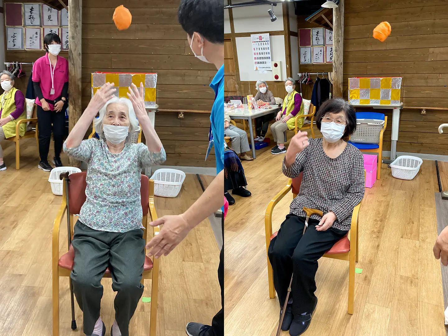 後ろ向きお手玉投げ