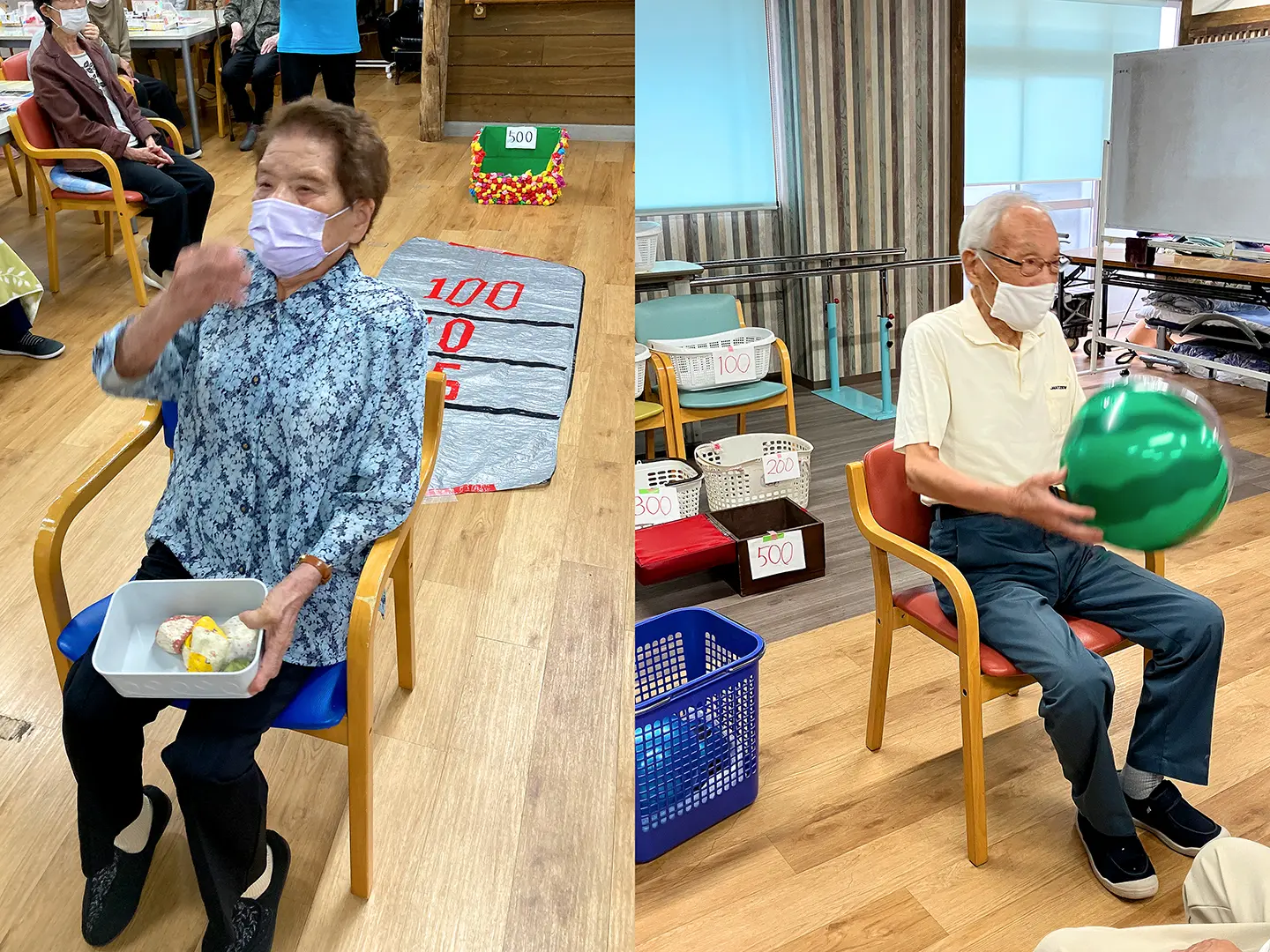 後ろ向きお手玉投げ